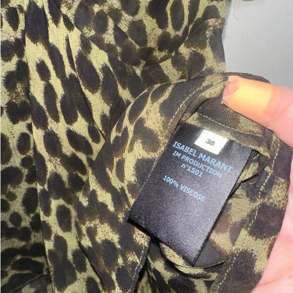 Isabel Marant Etoile Caja Leopard Print Blouse Green/Black Puff Sleeve Size US 8 - Picture 6 of 8